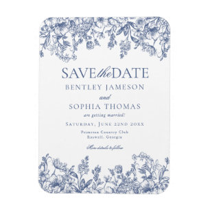 Blauw Chinoiserie Vintage Bloemen Save the Date Ka Magneet