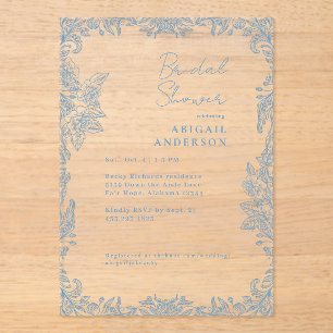 Blauw Chinoiserie Vintage Bruiloftsborrel Acryl Uitnodigingen
