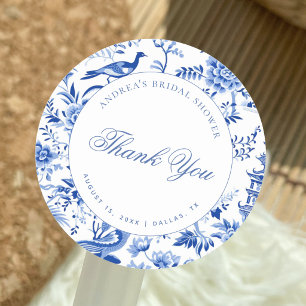 Blauw Chinoiserie Vintage Bruiloftsborrel Bedankt Ronde Sticker