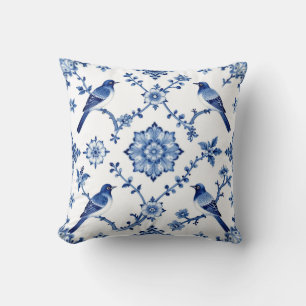 Blauw Chinoiserie Vogel Bloemmotief Kussen