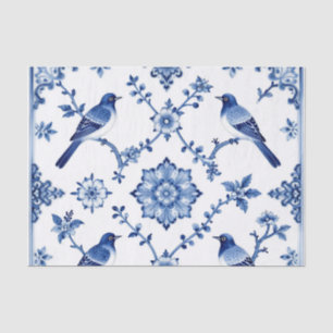 Blauw Chinoiserie Vogel Bloempatroon Tissuepapier