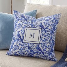 Blauw Chinoiserie Vogel Monogram Bloemig