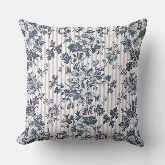  blauw chintz en streepjespatroon kussen (Voorkant)