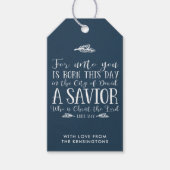 Blauw Christelijk Kerstmis Verse Typografie Vakant Cadeaulabel (Voorkant)