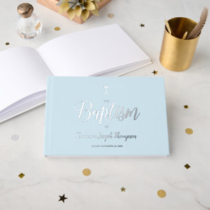 Blauw Christelijk Kruis Baby Jongen Doop Custom Gastenboek