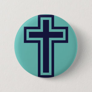 Blauw Christelijk kruis verschillende varianten Ronde Button 5,7 Cm