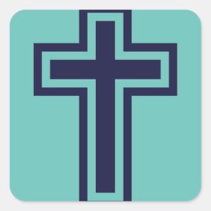 Blauw Christelijk kruis verschillende varianten Vierkante Sticker