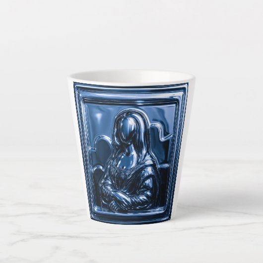 Blauw Chroom Mona Reliëf Latte Mok (Voorkant)