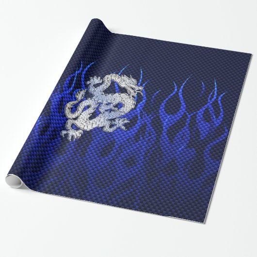 Blauw Chroom zoals Dragon Carbon Fiber Style Cadeaupapier (Uitgerold)