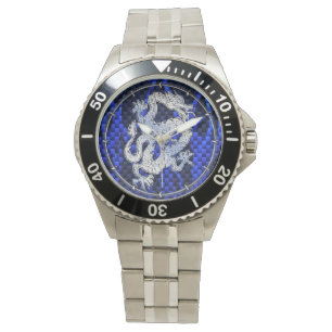 Blauw Chroom zoals Dragon Carbon Fiber Style Horloge