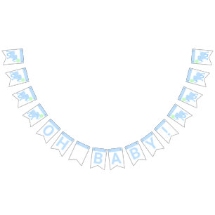 Blauw Circus Cute Elephant Baby shower Oh Baby Vlaggetjes