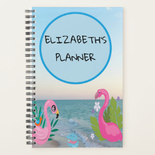 Blauw Cirkel Flamingo's Oceaan Illustraties Planner