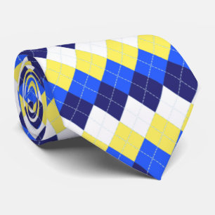 Blauw, citroengeel en wit Argyle Stropdas
