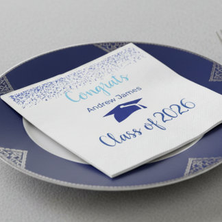 blauw confetti 2026 afstuderen - Gefeliciteerd Servet