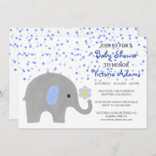 Blauw Confetti Elephant Baby shower Kaart