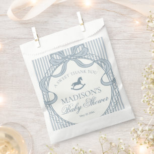 Blauw Coquette Boog Schommelend Paard Baby Shower Bedankzakje