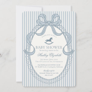 Blauw Coquette Boog Schommelend Paard Baby Shower Kaart