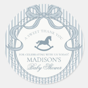 Blauw Coquette Boog Schommelend Paard Baby Shower Ronde Sticker
