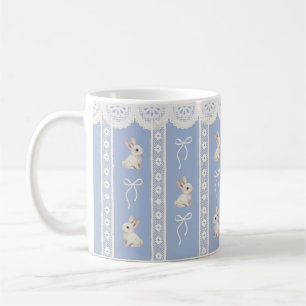 Blauw Coquette Kant Waterverf Konijn Pasen Mok