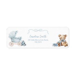 Blauw Coquette Koets Baby Shower Adreslabel Etiket