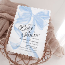 Blauw Coquette Strik Jongens Baby Shower Uitnodigi