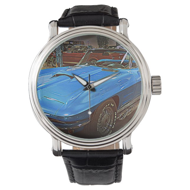  Blauw Corvette Horloge (Voorkant)