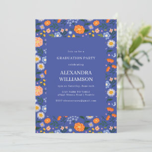 Blauw Cottagecore Bloemengraduatiefuif Vintage Kaart