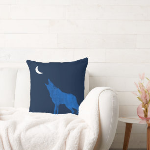 Blauw Coyote Huilen bij de maan Monogram Tweezijdi Kussen