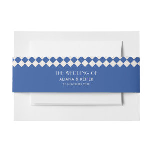 Blauw & Crème Checkerboard Retro Wedding Uitnodigingen Wikkel
