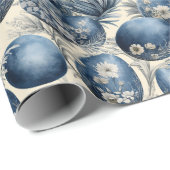 Blauw & crème  eierpatroon cadeaupapier (Rol Hoek)