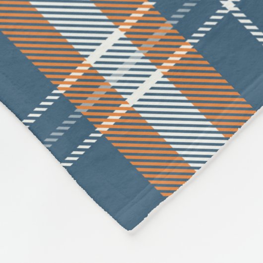 Blauw, crème en sinaasappel plaid ontwerp fleece deken (Hoek)