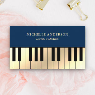 Blauw Crème Gouden Piano Toetsenbord Docent Pianis Visitekaartje