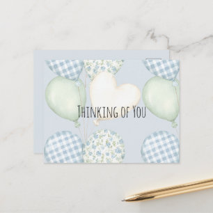 Blauw Crème Mint Hart Ballonnen Denken aan jou Briefkaart