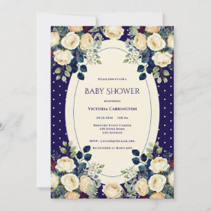 Blauw & Crème Stippen Bloem Elegante Baby Shower Kaart