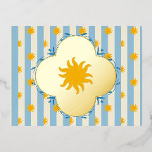 Blauw Crème Sunburst Goud Folie Postkaart