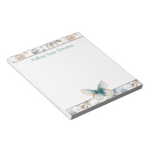 Blauw Crème Taupe Bruine Bloemen Vlinder Notitieblok
