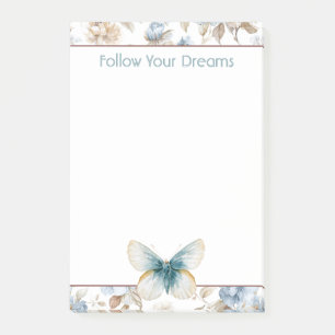 Blauw Crème Taupe Bruine Bloemen Vlinder Post-it® Notes