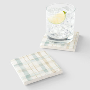 Blauw Crème Wit Geruit Stenen Onderzetter