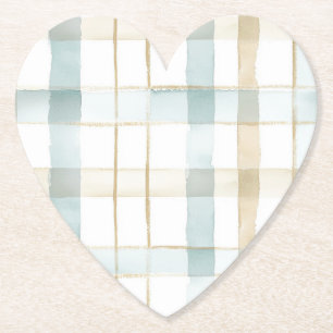 Blauw Crème Wit Plaid Strepen Bruiloftsborrel Kartonnen Onderzetters