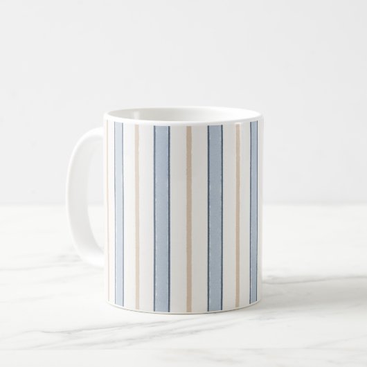 Blauw Crème Witte Strepen Koffiemok (Voorkant links)