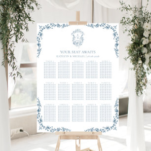 Blauw  Crest Bruiloft 15 Tafel Zitkaart Poster