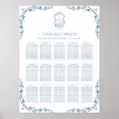 Blauw  Crest Bruiloft 15 Tafel Zitkaart Poster (Voorkant)