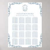 Blauw  Crest Bruiloft 16 Tafel Zitkaart Poster (Voorkant)