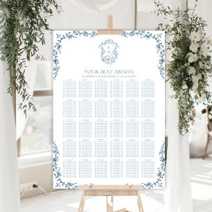 Blauw Crest Bruiloft 30 Tafel Zitplaatsen Poster