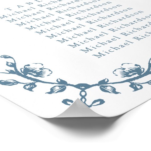 Blauw  Crest Bruiloft 9 Tafel Zitgrafiek Poster (Hoek)