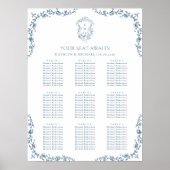 Blauw  Crest Bruiloft 9 Tafel Zitgrafiek Poster (Voorkant)