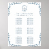 Blauw Crest Bruiloft 9 Tafel Zitgrafiek Poster (Voorkant)