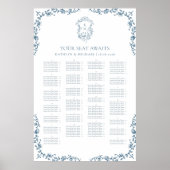 Blauw Crest Bruiloft Alfabetische Zitplaatsen Poster (Voorkant)