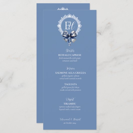 Blauw Croquette Bow Menu (Voorkant / Achterkant)