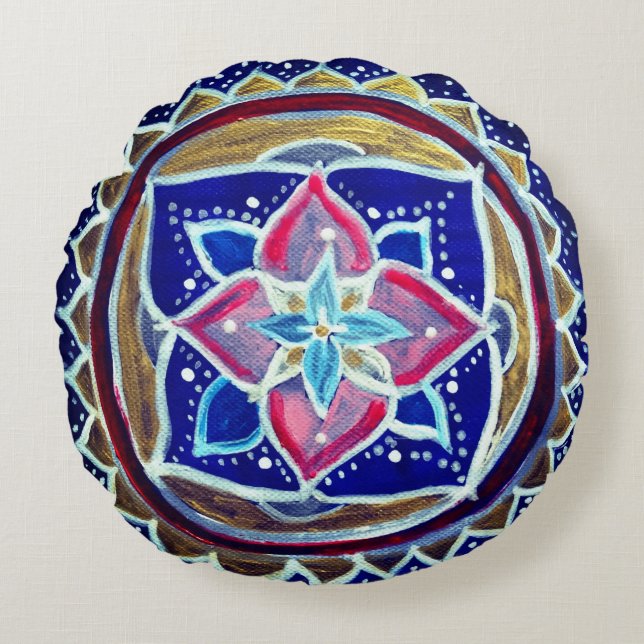 Blauw Custom Geborsteld Polyester Rond werpkussen Rond Kussen (Voorkant)